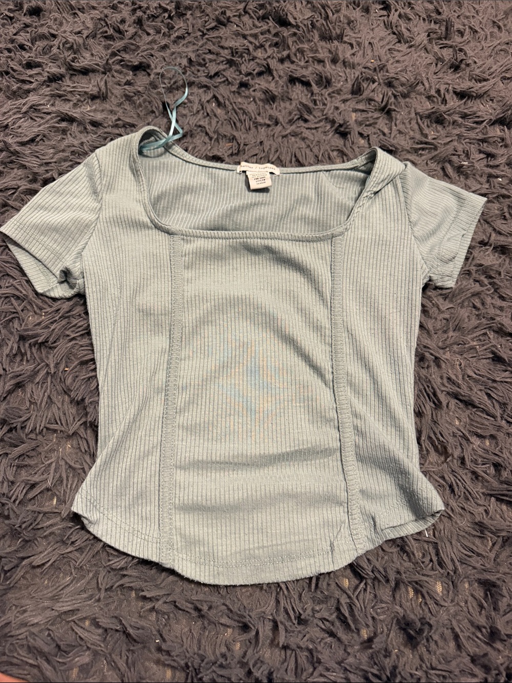 Ribbed Square-Neck Short Sleeve Top in Sage Green